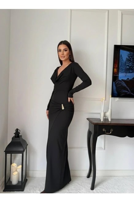 Modal Kumaş Metal Aksesuar Detay Maxi Elbise