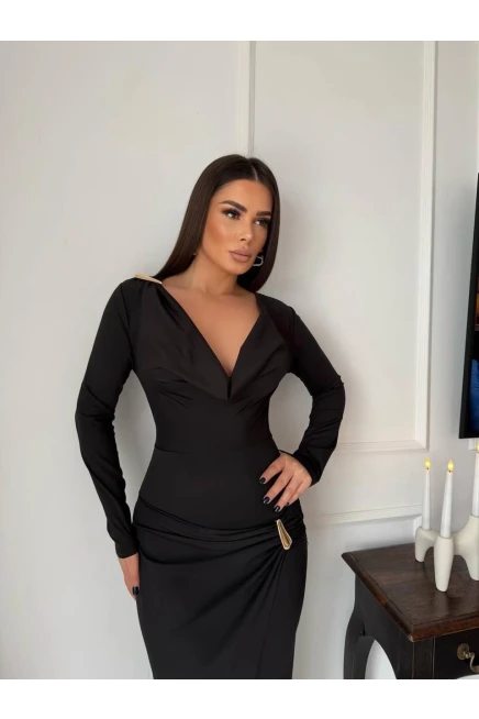 Modal Kumaş Metal Aksesuar Detay Maxi Elbise