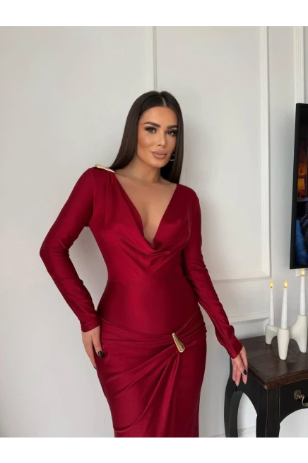 Modal Kumaş Metal Aksesuar Detay Maxi Elbise