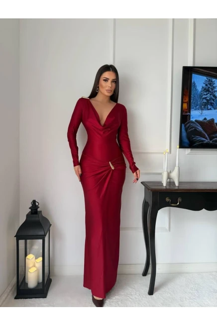 Modal Kumaş Metal Aksesuar Detay Maxi Elbise