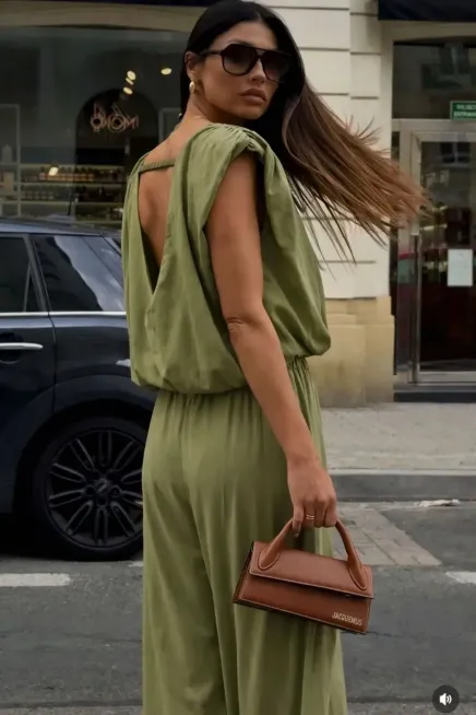 Modal Kumaş Sırt Dekolte Detay Alt Üst Tasarım Takım Haki