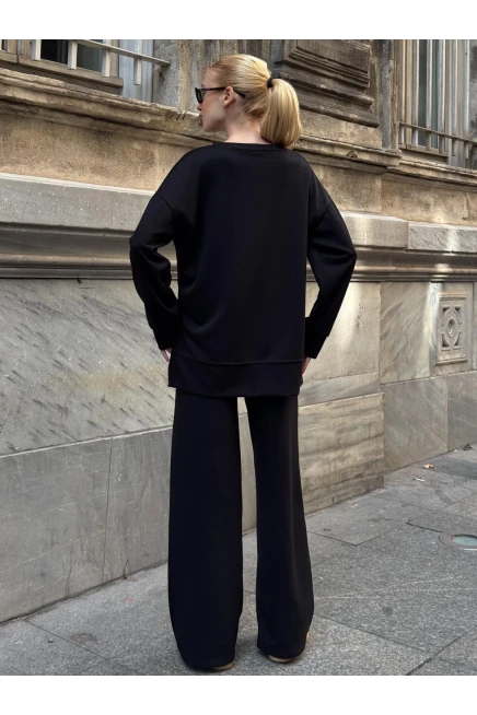 Modal Kumaş Siyah Oversize Sweat İkili Takım