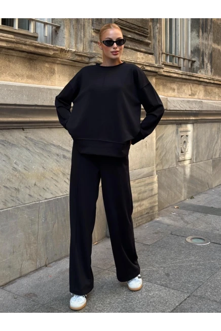 Modal Kumaş Siyah Oversize Sweat İkili Takım
