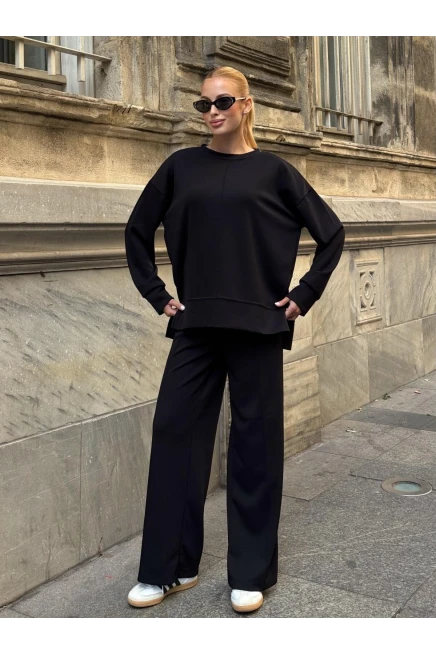 Modal Kumaş Siyah Oversize Sweat İkili Takım