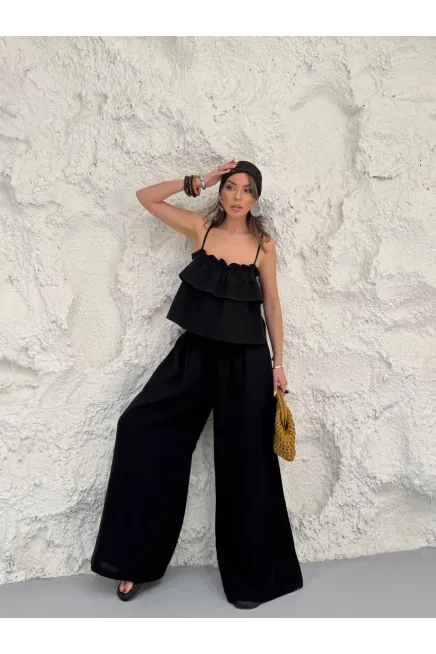 Müslin Kumaş Pantalon ve Askılı Bluz Alt Üst Takım