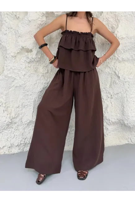 Müslin Kumaş Pantalon ve Askılı Bluz Alt Üst Takım