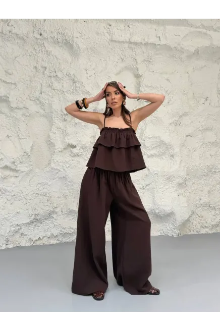 Müslin Kumaş Pantalon ve Askılı Bluz Alt Üst Takım