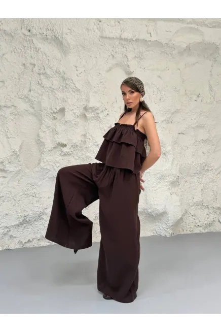 Müslin Kumaş Pantalon ve Askılı Bluz Alt Üst Takım