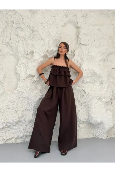 Müslin Kumaş Pantalon ve Askılı Bluz Alt Üst Takım