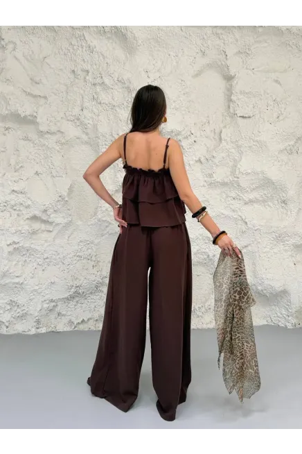 Müslin Kumaş Pantalon ve Askılı Bluz Alt Üst Takım