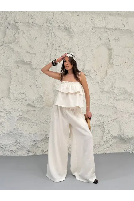 Müslin Kumaş Pantalon ve Askılı Bluz Alt Üst Takım