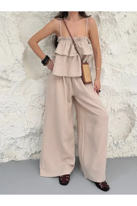 Müslin Kumaş Pantalon ve Askılı Bluz Alt Üst Takım