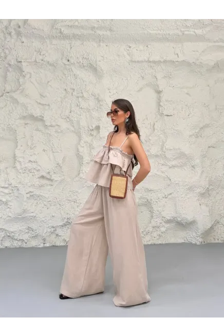 Müslin Kumaş Pantalon ve Askılı Bluz Alt Üst Takım