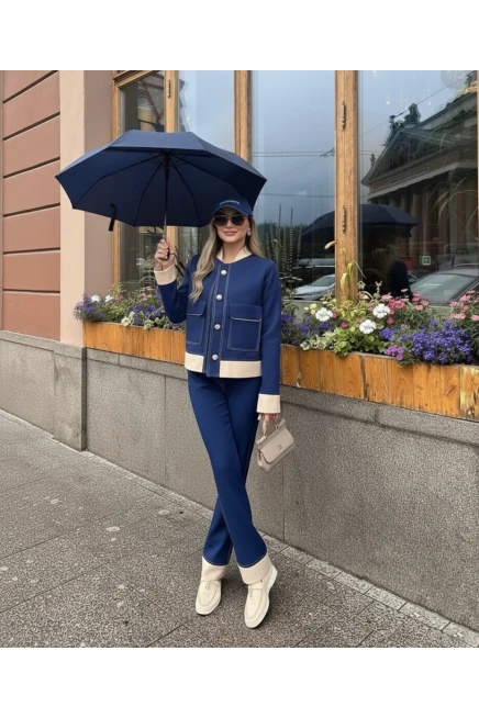 Oysh Kumaş Düğmeli Takım Lacivert