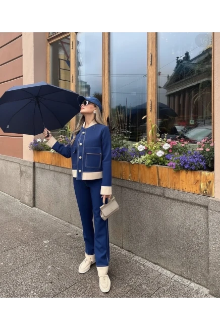 Oysh Kumaş Düğmeli Takım Lacivert