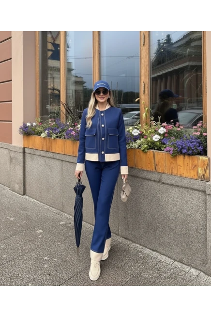 Oysh Kumaş Düğmeli Takım Lacivert