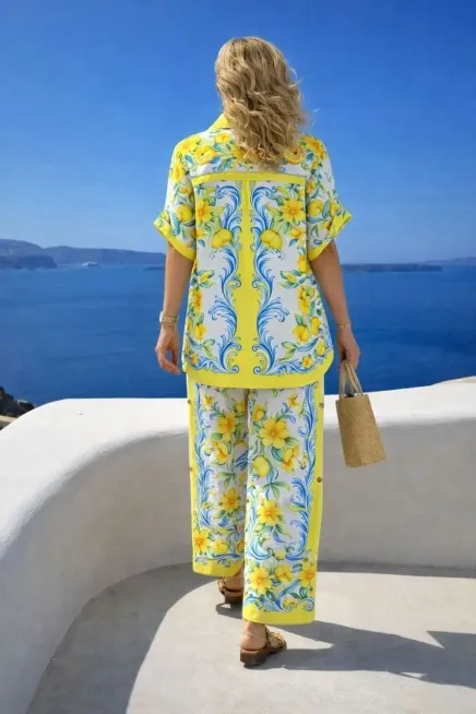 Paradise Desenli Takım İthal Hawai Kumas Limon