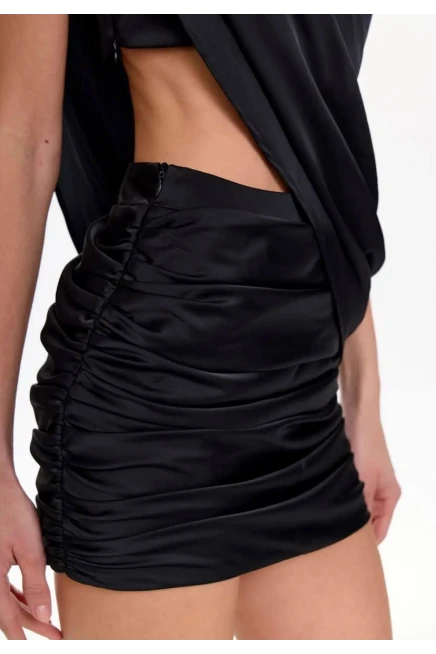 Saten Kumaş Tek Omuz Detaylı Mini Elbise