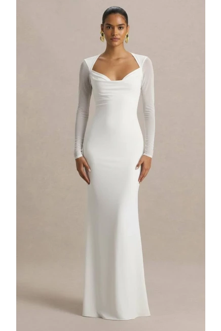 Sırt Dantel Detaylı Maxi Boy Elbise