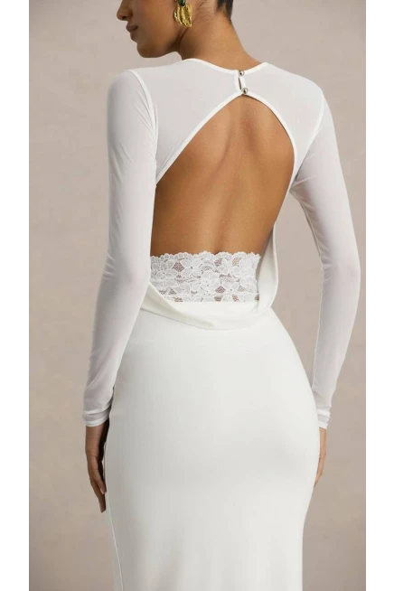 Sırt Dantel Detaylı Maxi Boy Elbise