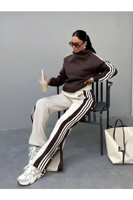 Skuba Kumaş Yanları Çıtçıtlı Takım Kahve