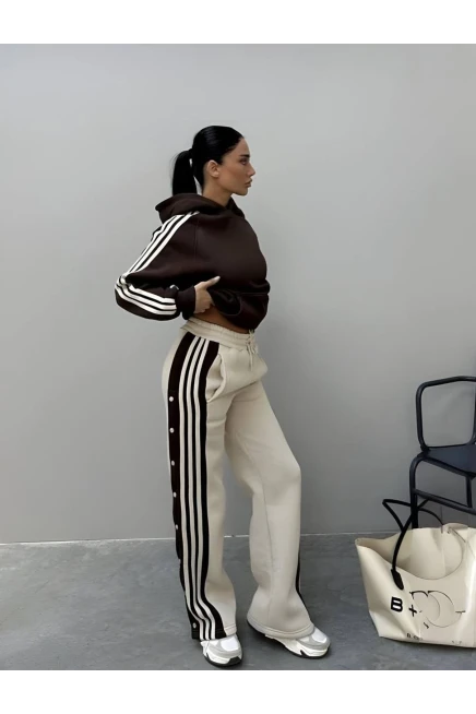 Skuba Kumaş Yanları Çıtçıtlı Takım Kahve