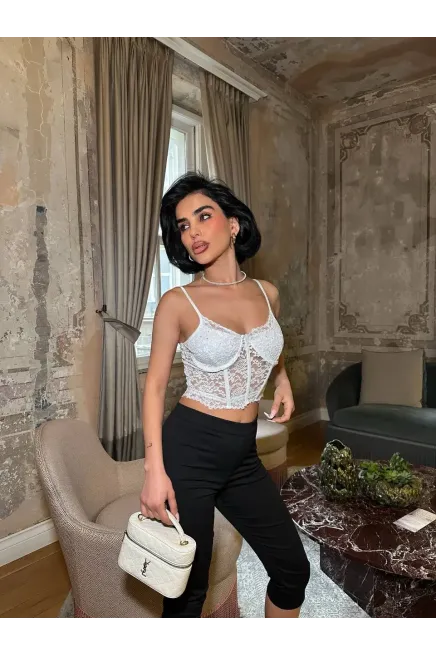 Taş Detay Dantel Crop Büstiyer