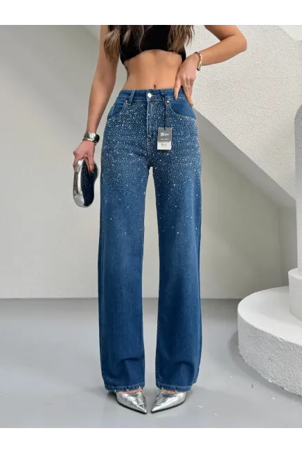 Taşlı Straight Fit Jeans