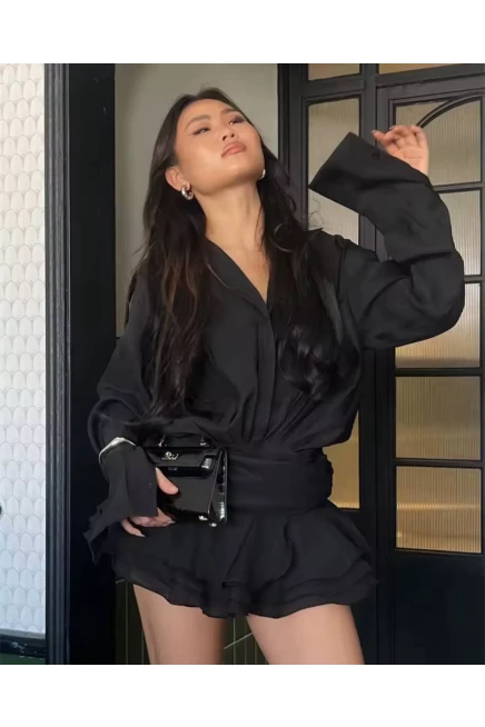 Tensel Kumaş Volanlı Mini Elbise