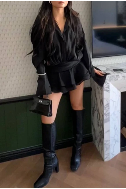 Tensel Kumaş Volanlı Mini Elbise