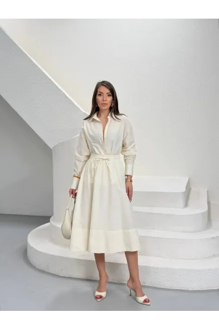 Yırtmaç Detay Etek ve Gömlek Alt Üst Takım Ekru