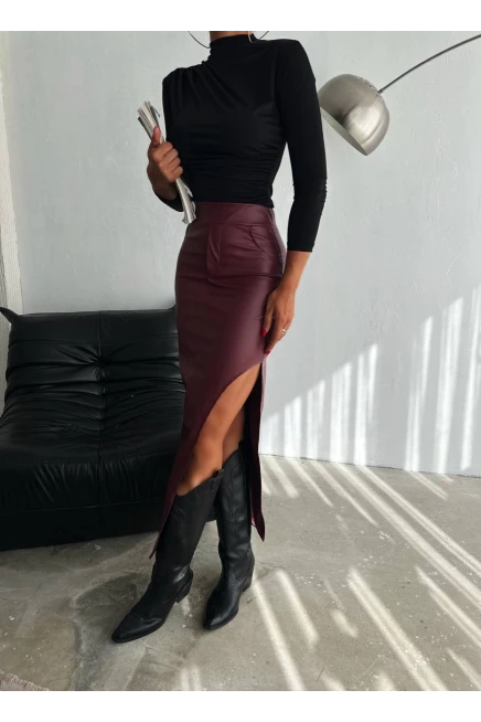 Yırtmaçlı Deri Etek