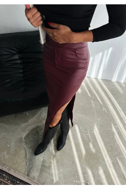 Yırtmaçlı Deri Etek