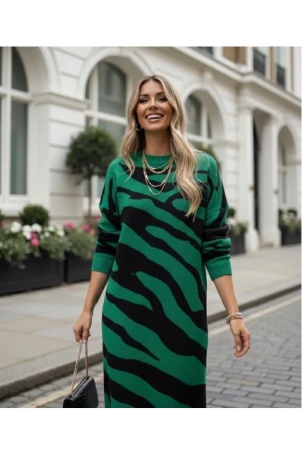 Zebra Desen Triko Elbise