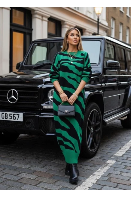 Zebra Desen Triko Elbise