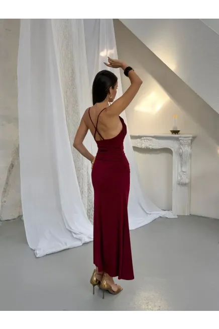 Aksesuar Detay Drape Elbise Bordo