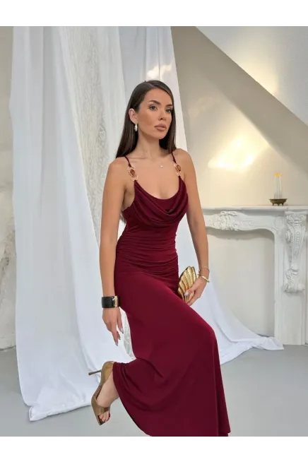 Aksesuar Detay Drape Elbise Bordo