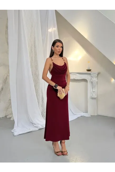 Aksesuar Detay Drape Elbise Bordo