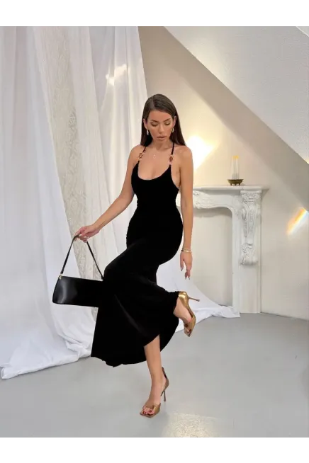 Aksesuar Detay Drape Elbise Siyah - 3