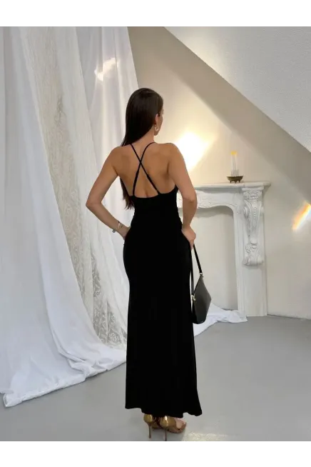 Aksesuar Detay Drape Elbise Siyah - 4