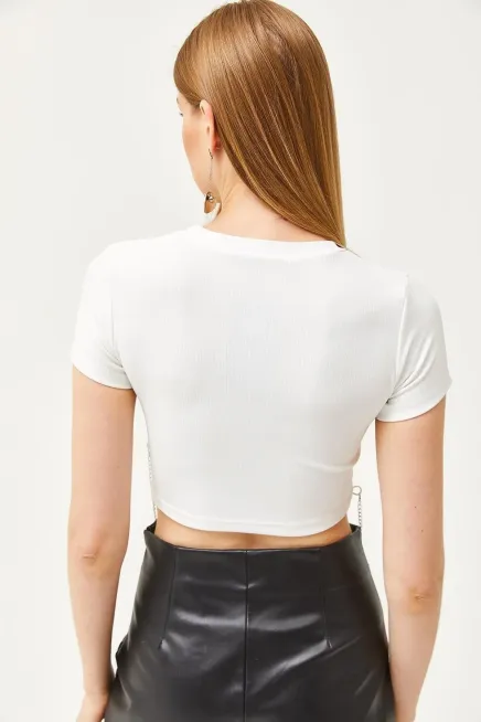 Aksesuarlı Ottoman Crop Bluz-cln1048-byz