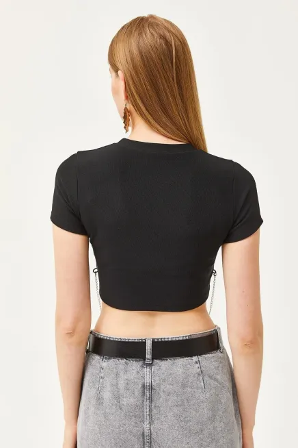 Aksesuarlı Ottoman Crop Bluz-cln1048-syh