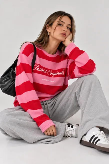 Baskılı Çizgili Bisiklet Yaka Sweatshirt - 3