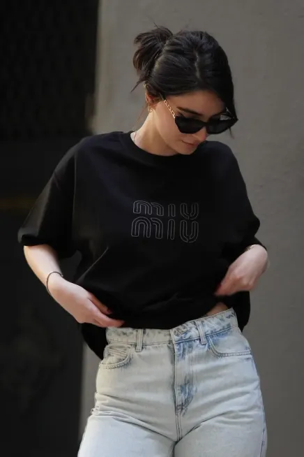 Baskılı Oversize T-Shirt-mıu1001-syh - 2