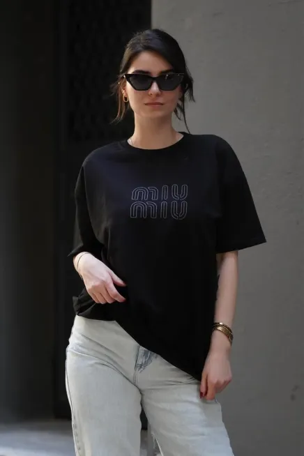 Baskılı Oversize T-Shirt-mıu1001-syh - 3