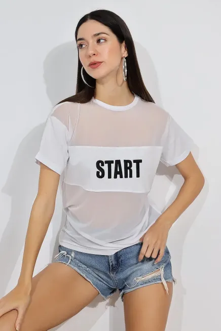 Baskılı Tül T-Shirt-cln1012-byz - 2