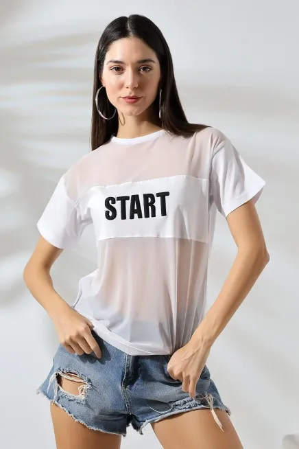 Baskılı Tül T-Shirt-cln1012-byz - 4