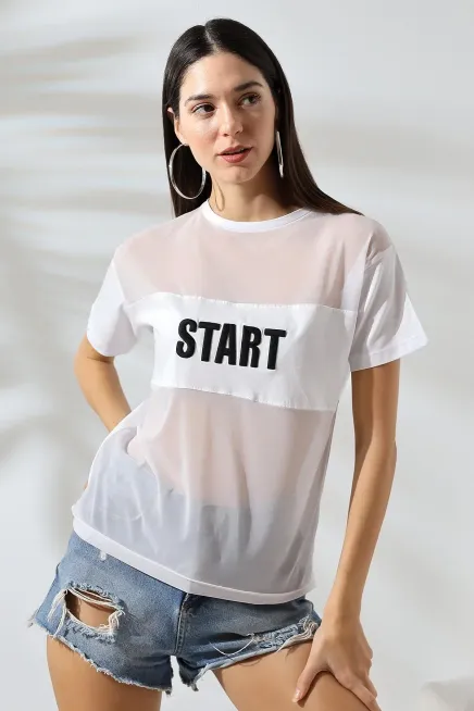 Baskılı Tül T-Shirt-cln1012-byz