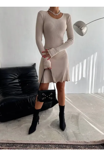 Bej Sırt Detay Kaşkorse Elbise-2175fr-bj - 2