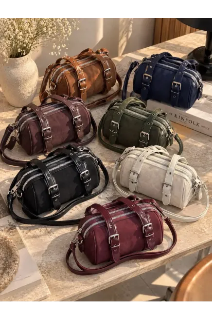 Bordo Fermuarlı Omuz Çantası